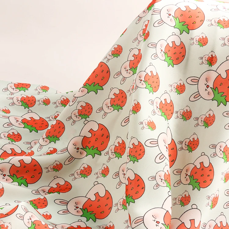 Factory supply Custom pattern vitamin strawberry light satin chiffon printed fabric for dress