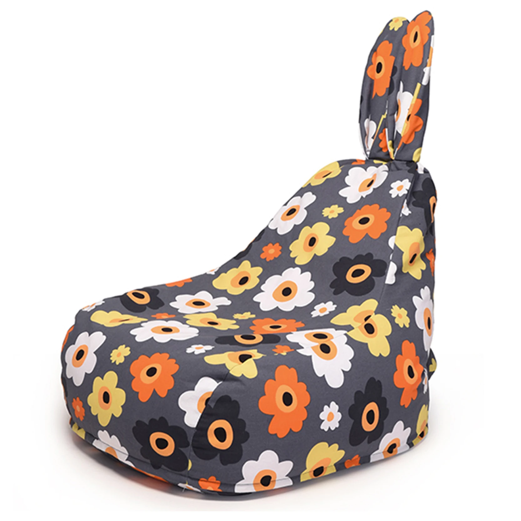 YUNJIN Customized Rabbit Shape Kids Bean Bag Chair Grey Floral Canvas Size M Cover Only Comfortable Indoor Sofa Bean Bag Cover