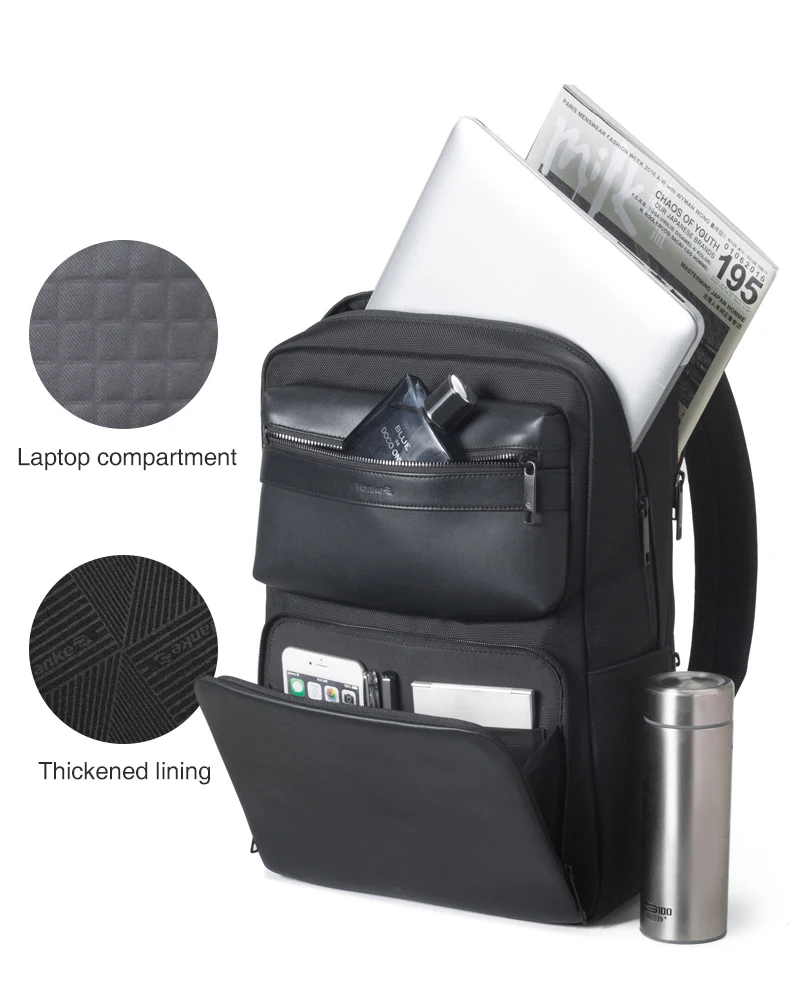 
Hanke Men Leather Backpack Bags Male Nylon Waterproof Polyester Back Pack Custom 15inch Computer Bag Leather Business Backpack 