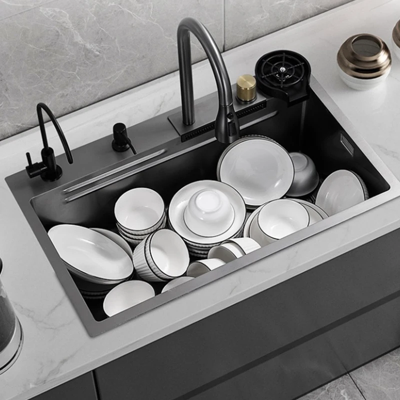 SUS Countertop Undermount Farmhouse Ceramic Waterfall Kitchen Faucet Kitchen Sink