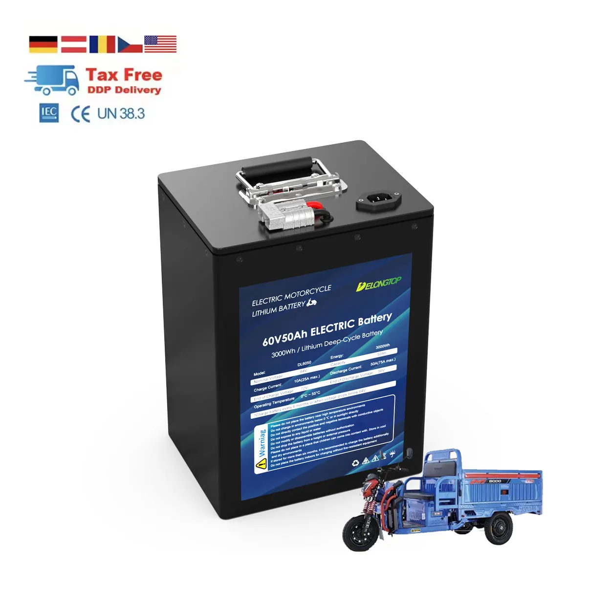 Delong 60 volt e-motor motorcycle scooter tricycles Batteries 60V 50Ah rechargeable LiFePO4 Lithium battery
