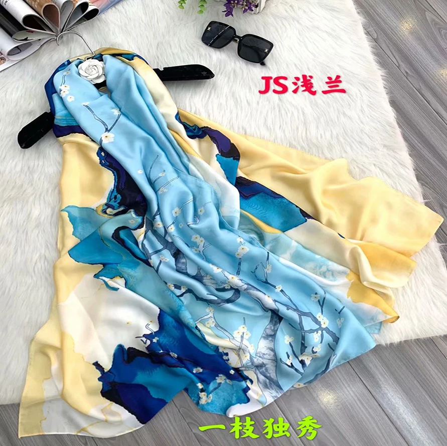Оптовая продажа, индивидуальный новый дизайн, шелковый шарф с цифровой печатью, аксессуары для головы из полиэстера с принтом, длинный атласный хиджаб-шарф