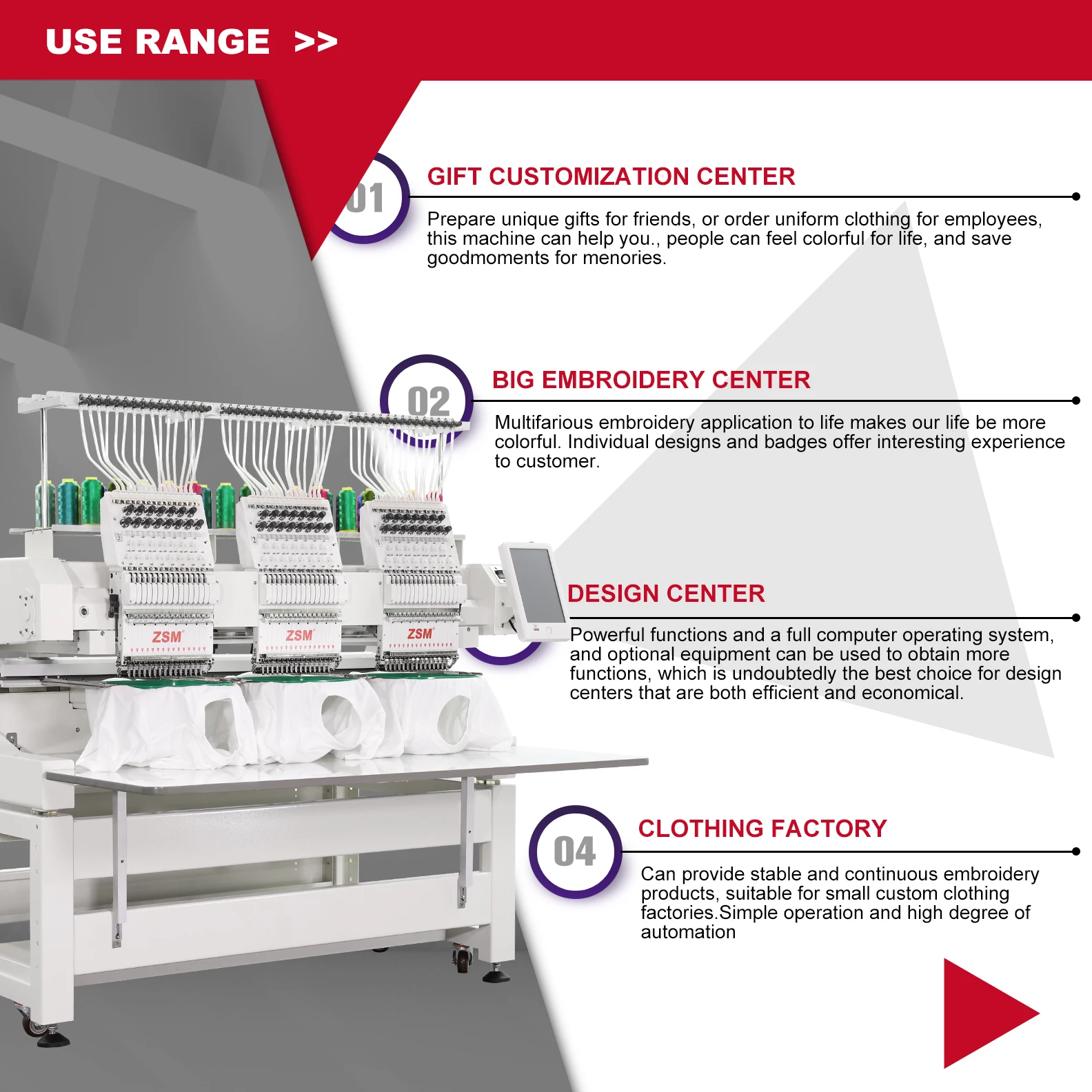 New Design Three Heads Embroidery Machine Commercial T-shirt Embroidery Sewing Machine Computer Embroidery Machine