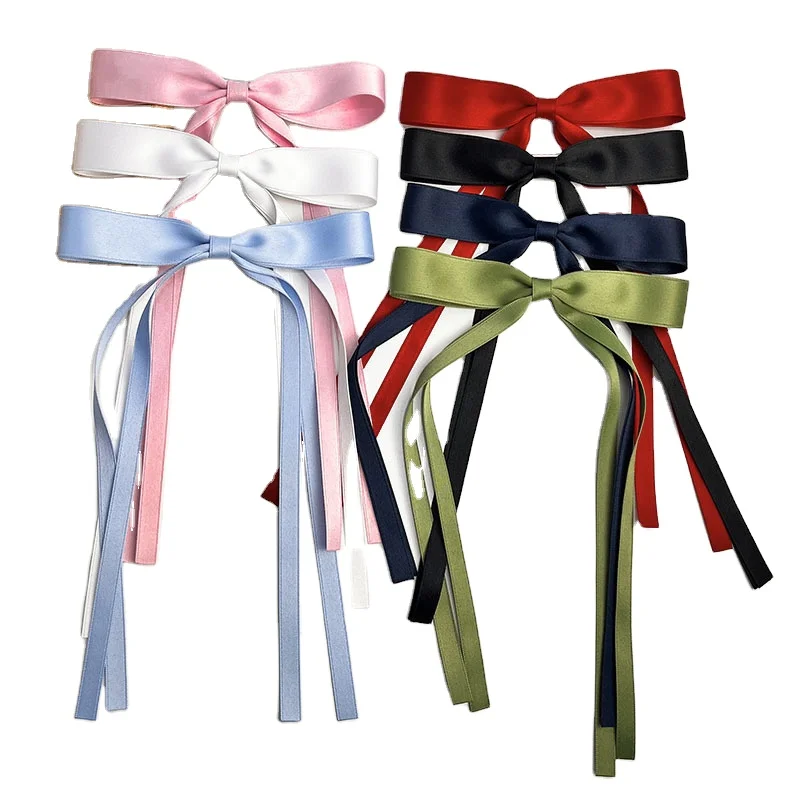 Satin Hair Bow for Women Girls Tassel Ribbon Bowknot Hair Clips Hair Bows with Long Tail