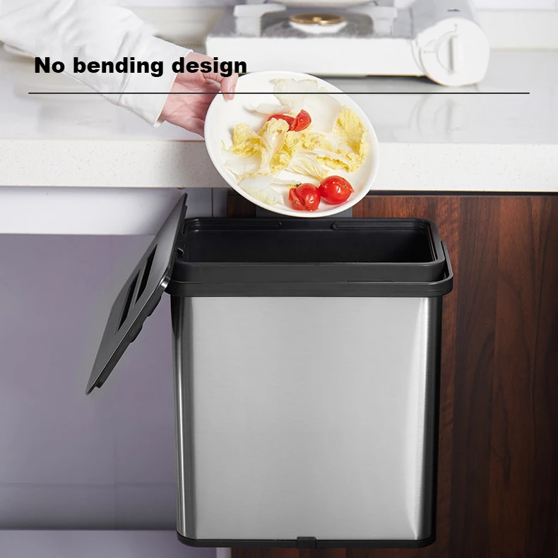 NEW creative folding cabinet garbage door hanging wall mounted waste storage box kitchen stainless steel trash can