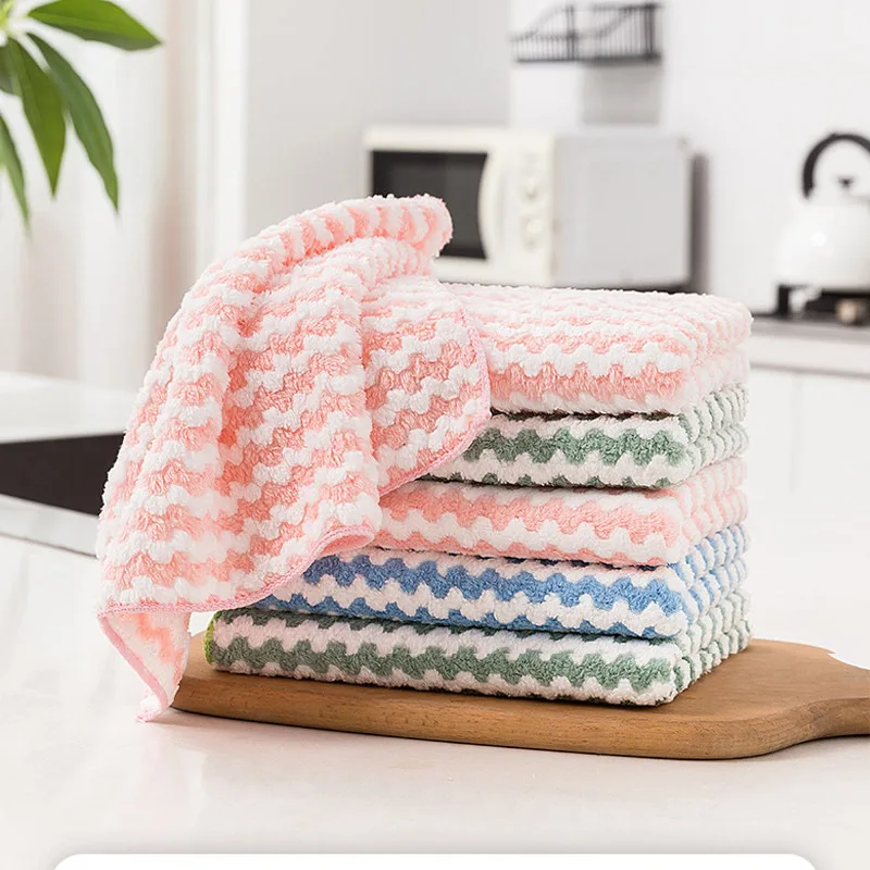 Wholesale Super Water Absorbent Microfiber Dish Towel Cationic Coral Fleece Household Cleaning Cloth Dry Wipes Kitchen Dish