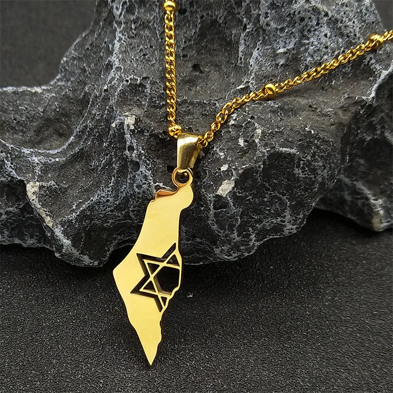Оптовая продажа прямые продажи звезда Давида Израиль карта колье 18 карат позолоченное ожерелье из нержавеющей стали высокое полированное деревенское ювелирные изделия