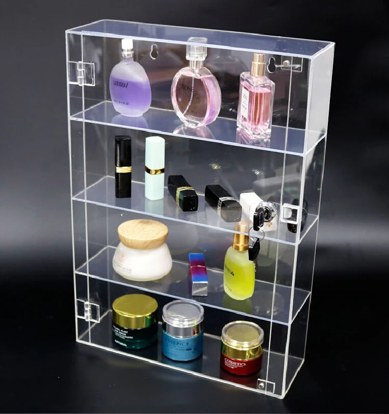 Custom 4 Shelf Acrylic Wall Display Cases Wall Mounted Acrylic Display Box/Case With Lock