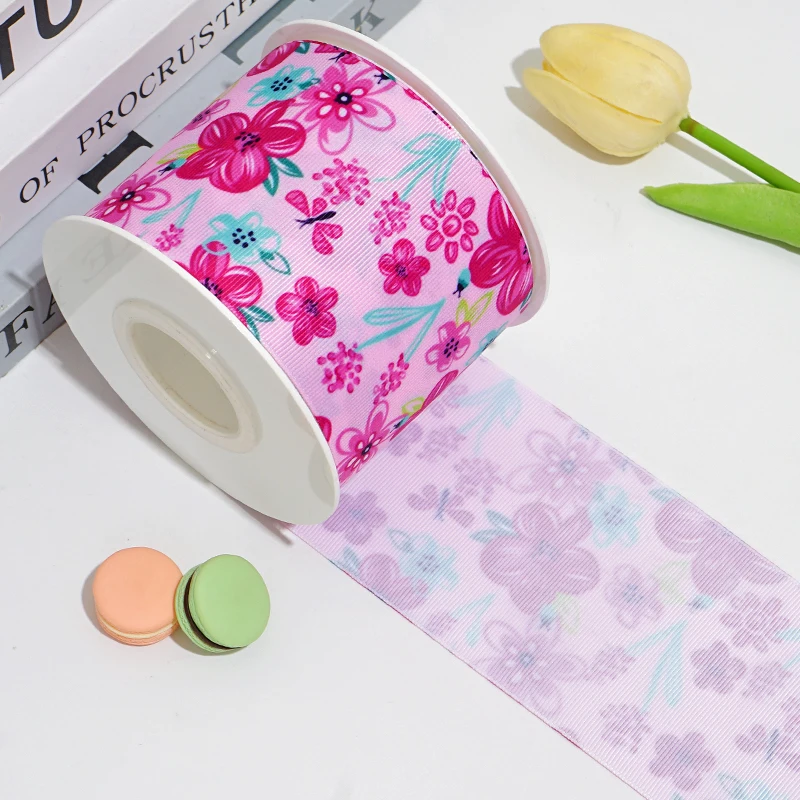 50 Yards 3iinch 75mm  Printed Grosgrain Ribbons For Hair Bows DIY Handmade Materials