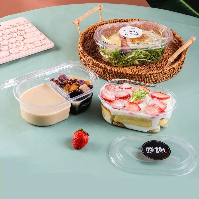 Oval Transparent Disposable food packaging boxes PET Plastic box for mousse cake snacks