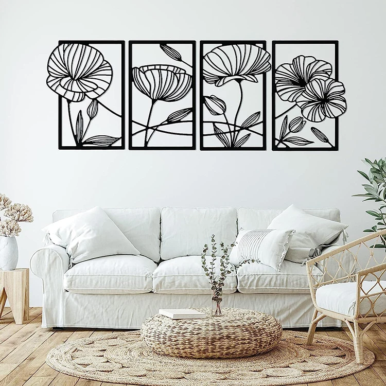 JH-Mech OEM Modern and Attractive Style Exquisite Minimalist Abstract Design Floral Well Drawing Theme Art Wall Decor Metal