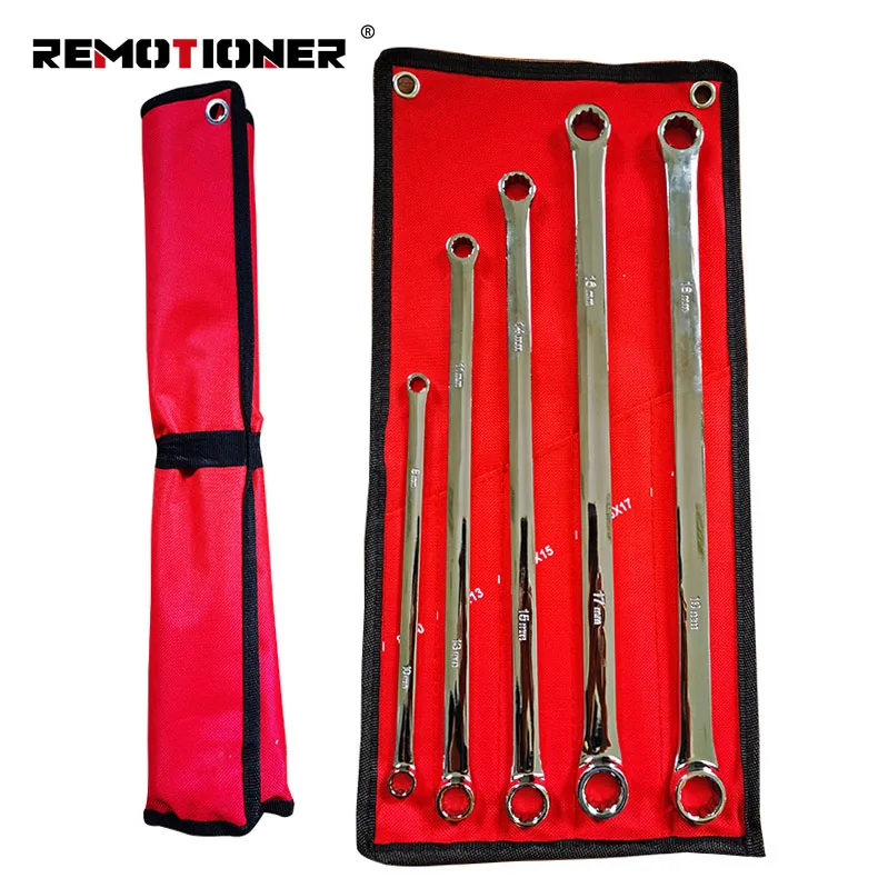 5pcs 8-19mm CRV Double Box End Wrenches Strong Power Less Effort Bolt Extra Long Wrench Set