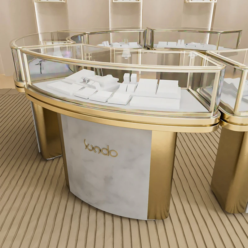 Luxury Counter Design Gold Jewellery Displays Retail Jewellery Shop Glass Furniture Showcases Cabinet for Store