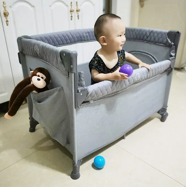 Multi function New born baby cribs foldable cot cunas grey cosleeper playard with big storage bag