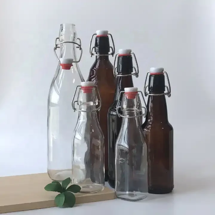 250ml 8oz 16oz 500ml Good Price 1 Liter Milk Glass Swing Top Sauce Bottle With Flip Top Lid
