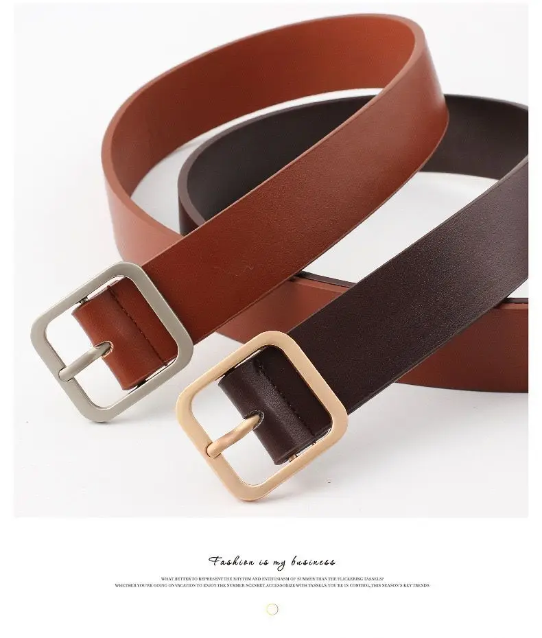 Square Buckle Faux Leather Belt  Women Casual Wild Belt Adjustable Ladies Jeans Waist Belt