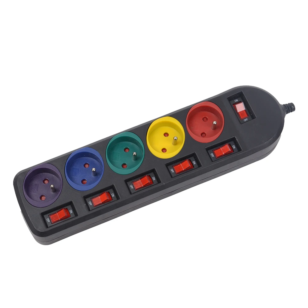 French Type Pp Housing Materials 5 Way Strip Eu Desktop Power Extension Socket With Long Cord