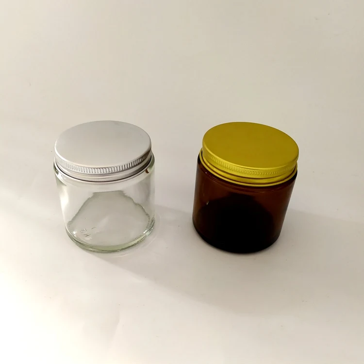 100ml  4 Oz. Empty Amber Glass Round Jars Bottles with golden Lids for Salves Creams Ointments Candles