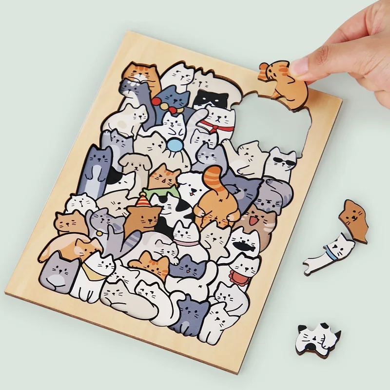 Educational wooden animal stacking jigsaw puzzles cats dogs pandas puzzles