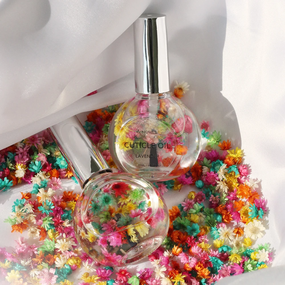 30ml Organic Natural Cuticle Care Transparent Travel Size Cuticle Nail Oil With Dry Flowers