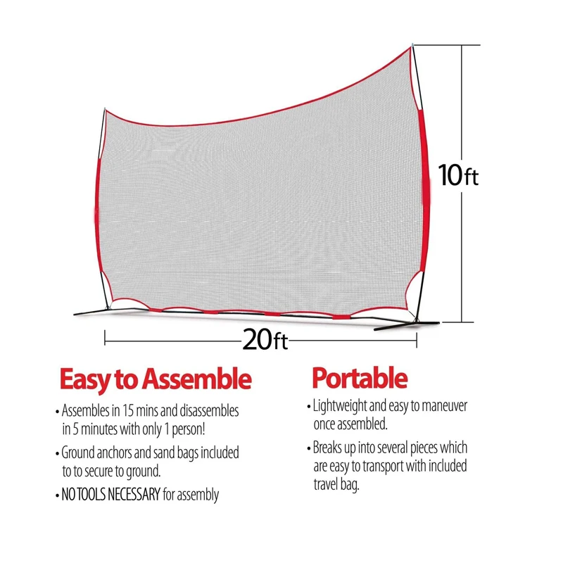 20x10ft Sports Net Multi Sport Netting Barrier Baseball Netting Backstop Perfect for Golf, Baseball, Basketball, Soccer