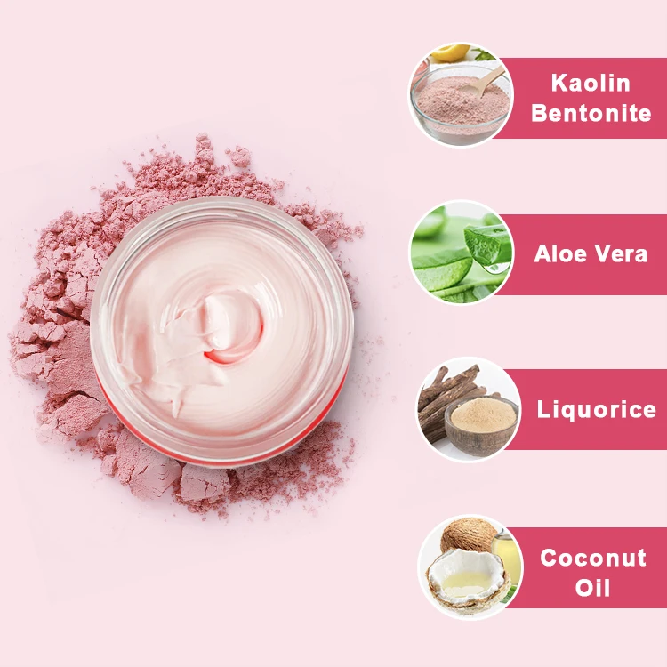 Free brush beauty organic whitening private label face & body mud mask facial kaolin pink clay mask