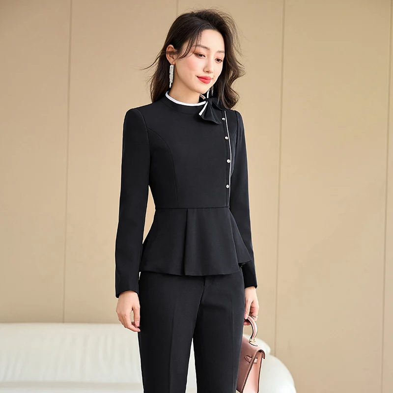 2024 New High-End Professional Female Suit V-Neck Front Desk Reception Work Clothes for Hotel Waiter Job