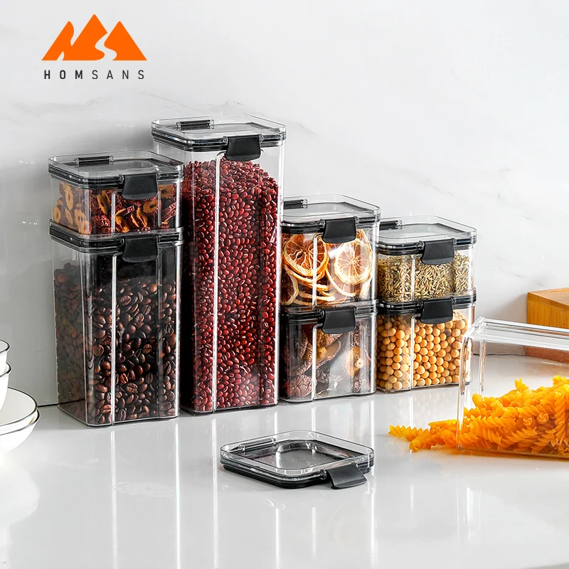 Eco friendly BPA free plastic fridge food container set meal prep clear food pantry storage with lids