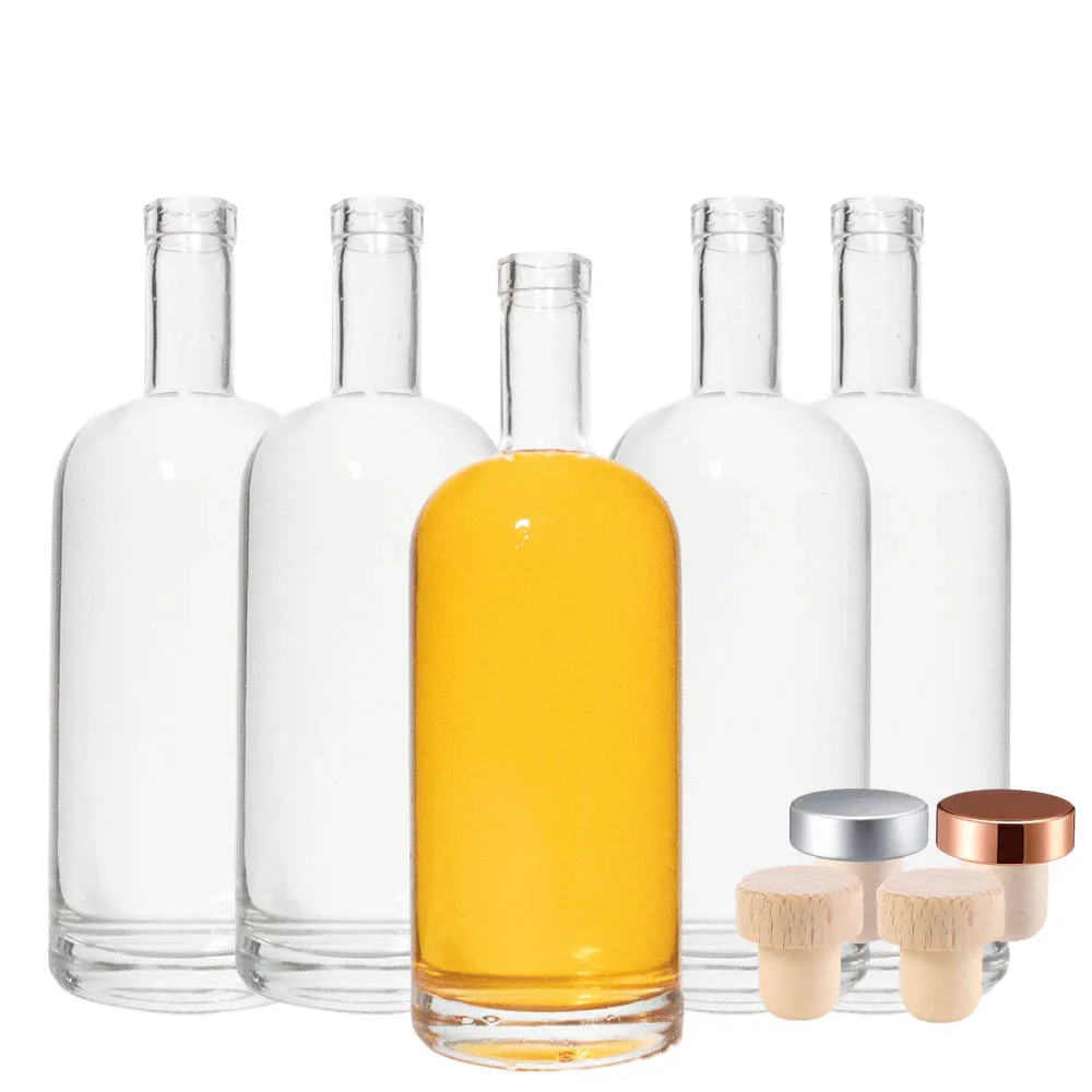 Free Sample Gin Vodka Rum Custom Extra Flint Glass Bottle Clear 750ml 700ml 500ml Liquor Bottle with Cork