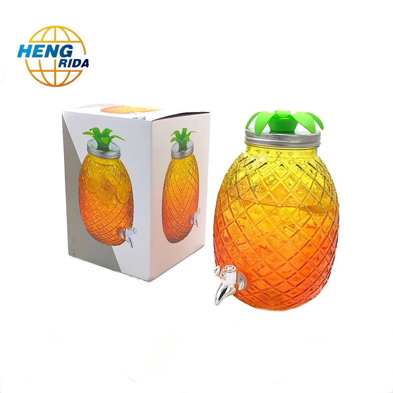 Pineapple shaped wine drinking glass cup with out handle beverage dispenser on base with ice core with metal spigot party