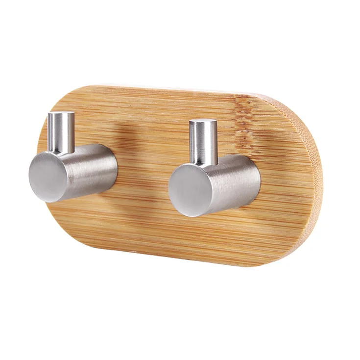 Sample Available Stainless Steel Bamboo Clothes Coat Hat Organizer Key Towel Hook Wall Mount Hanger For Kitchen Bathroom Door