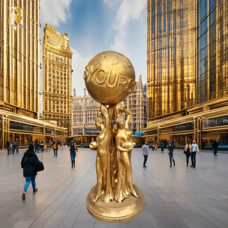 Outdoor Hand Carved Full Size Metal Art Sculpture Bronze the World Is Yours Statue for Sale