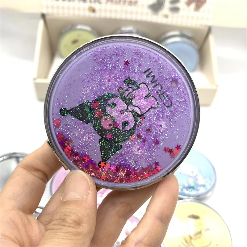 Cartoon up mini small round pocket makeup cosmetic mirror Crystal Liquid Quicksand Foldable Mirror Cosmetic Mirror