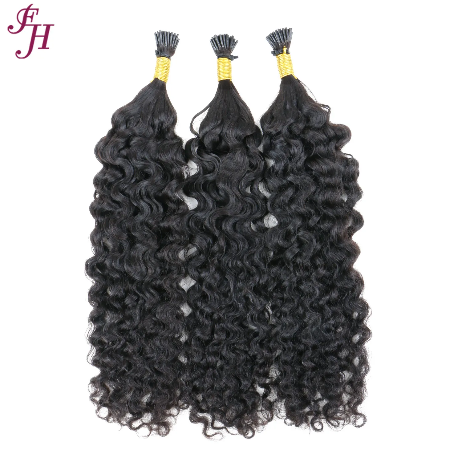 FH raw indian double drawn keratin bond i tip human hair 26 inch deep curly 10a i tip wavy human hair extensions