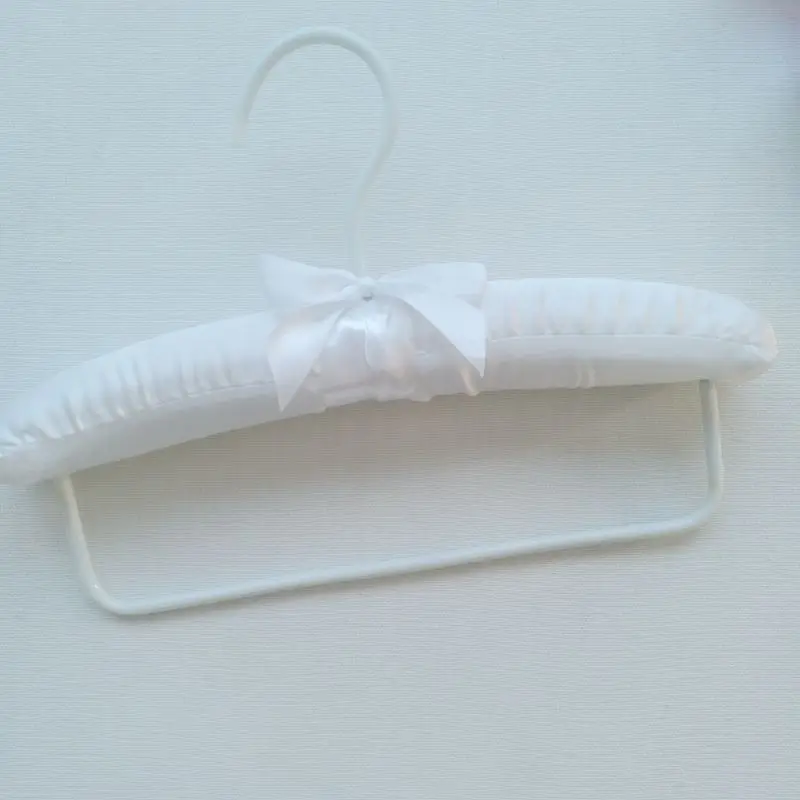 25.5 cm Beautiful White  Hanger Children Cover Fabric Satin Padded Wood Hanger With Rotating Hook Down Bar