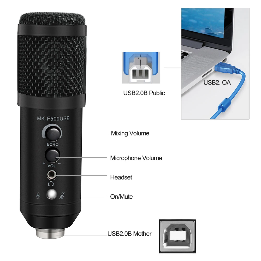 AGC F400  Usb Condenser Microphone with Stand for Karaoke Studio Recording Songs Pop Filter Microphone Kit