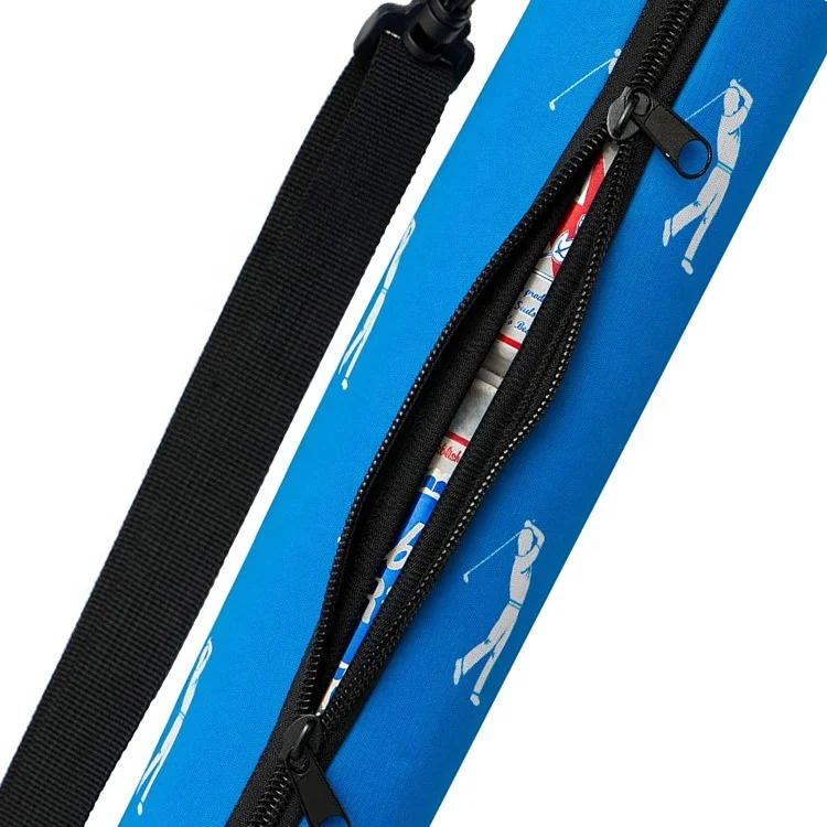 Custom Printing Insulated 6 Beer Can Tube Cooler Slim Sling Cooler Golf Can Holder Sleeve Bag with Adjustable Shoulder Strap