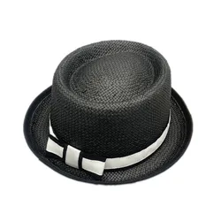 Wholesale chic women ladies paper Straw fedora jazz pork pie boater Hat beach UV protection sun hats with bowknot
