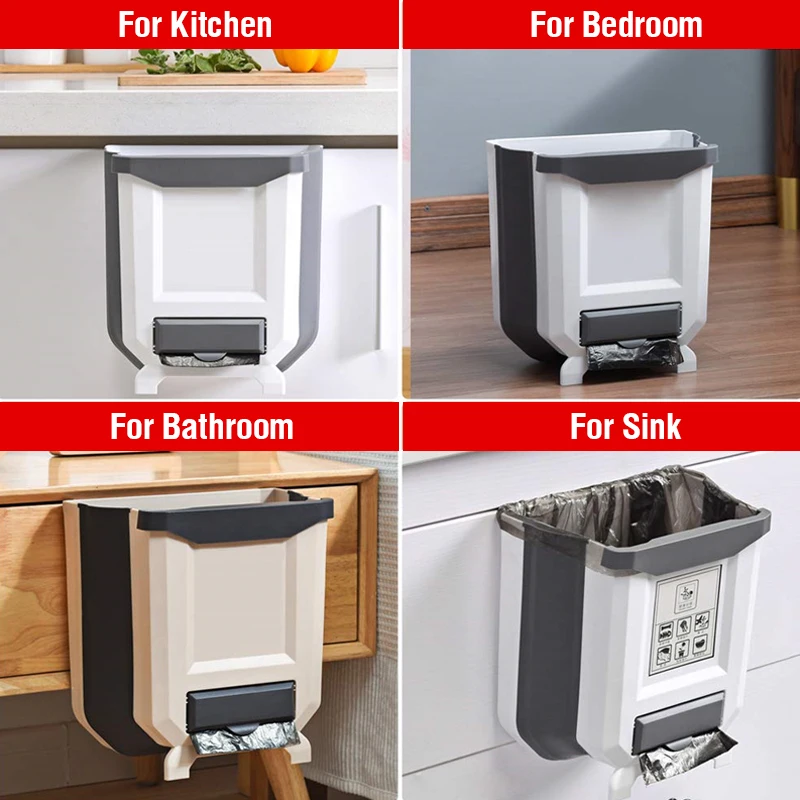 Creative Kitchen Trash Can Cabinet Door Wall Hanging Folding Bucket Garbage Bin Container for Kitchen bathroom