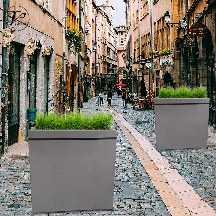 Outdoor garden fiberglass large square sliver standing floor landscape flower planter pot