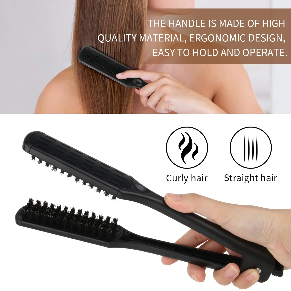 Customized Logo Hairdressing V-shaped Splint Comb Bristle Natural Curling Straightening Smooth Hair Styling Comb