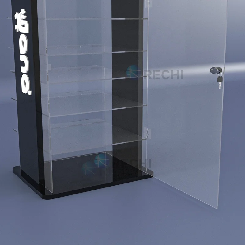 RECHI factory smo shop display rgb led light basketball sneaker keychain display rack 7 tiers acrylic keychain display stand