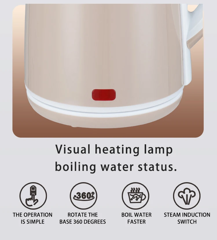 Yousdas customized logo acceptable 2L double wall 304 stainless steel material high quality chinese electric water kettle