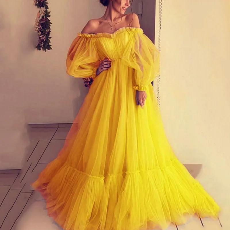 Wholesale custom line shoulder gauze long sleeve wedding dress big swing dress new
