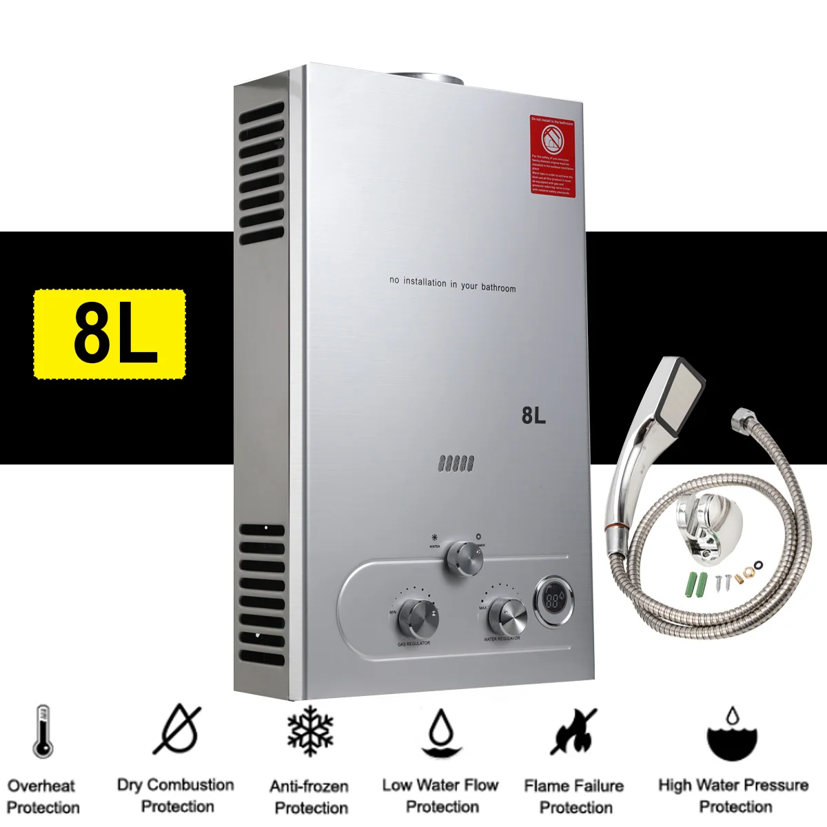 Featured Supplier 8L 16kw 2.11GPM Flue Type Residential Smart Instant LPG Portable Gas Water Heaters For Commercial