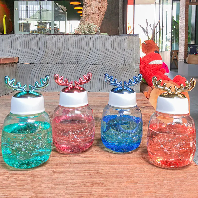 Thickened glass gradient color star portable rope cute glass bottle with antler shaped lid