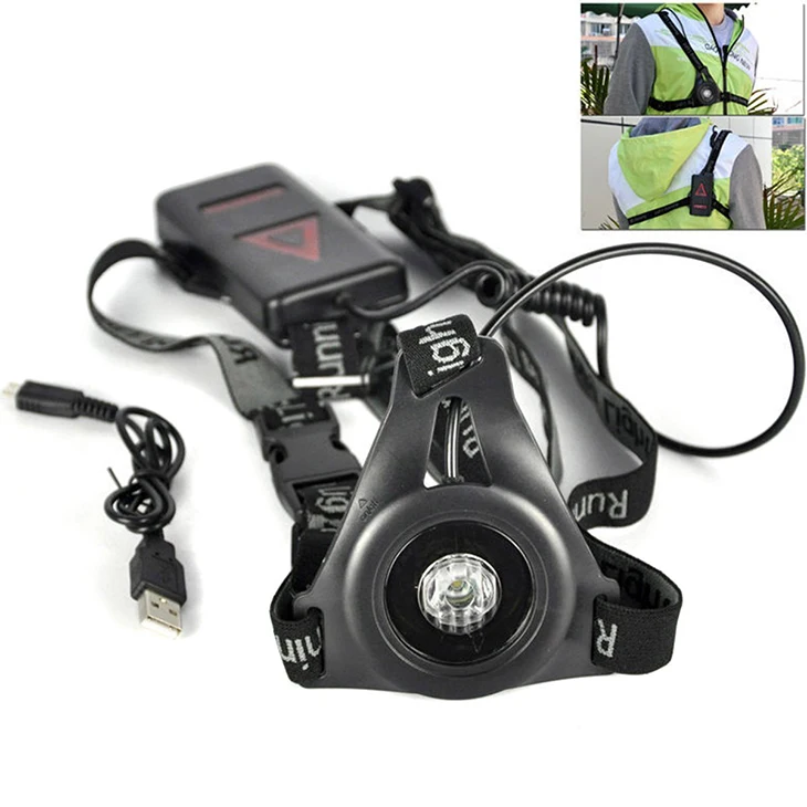 New 8 Red and 1 White Light Hunting Safety USB Charging Jogging Led Chest Strap Running Lights for Runners