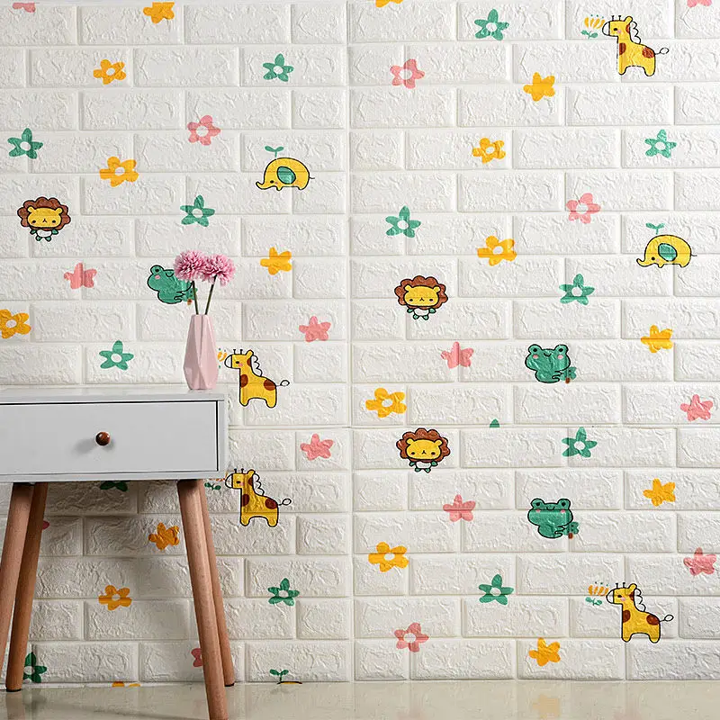 3D Cartoon Self Adhesive Wall Stickers Peel and Stick PE Foam Wallpaper Waterproof Art Wall Panels for Kids Room Decor