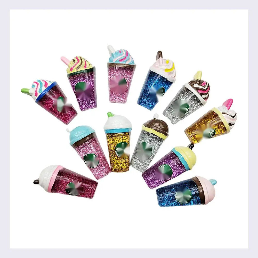 100pcs Simulation Glitter Resin Drink Bottle Figurine Mini Cup Food Crafts Flatback Cabochon Decor Earring Keychain Accessories