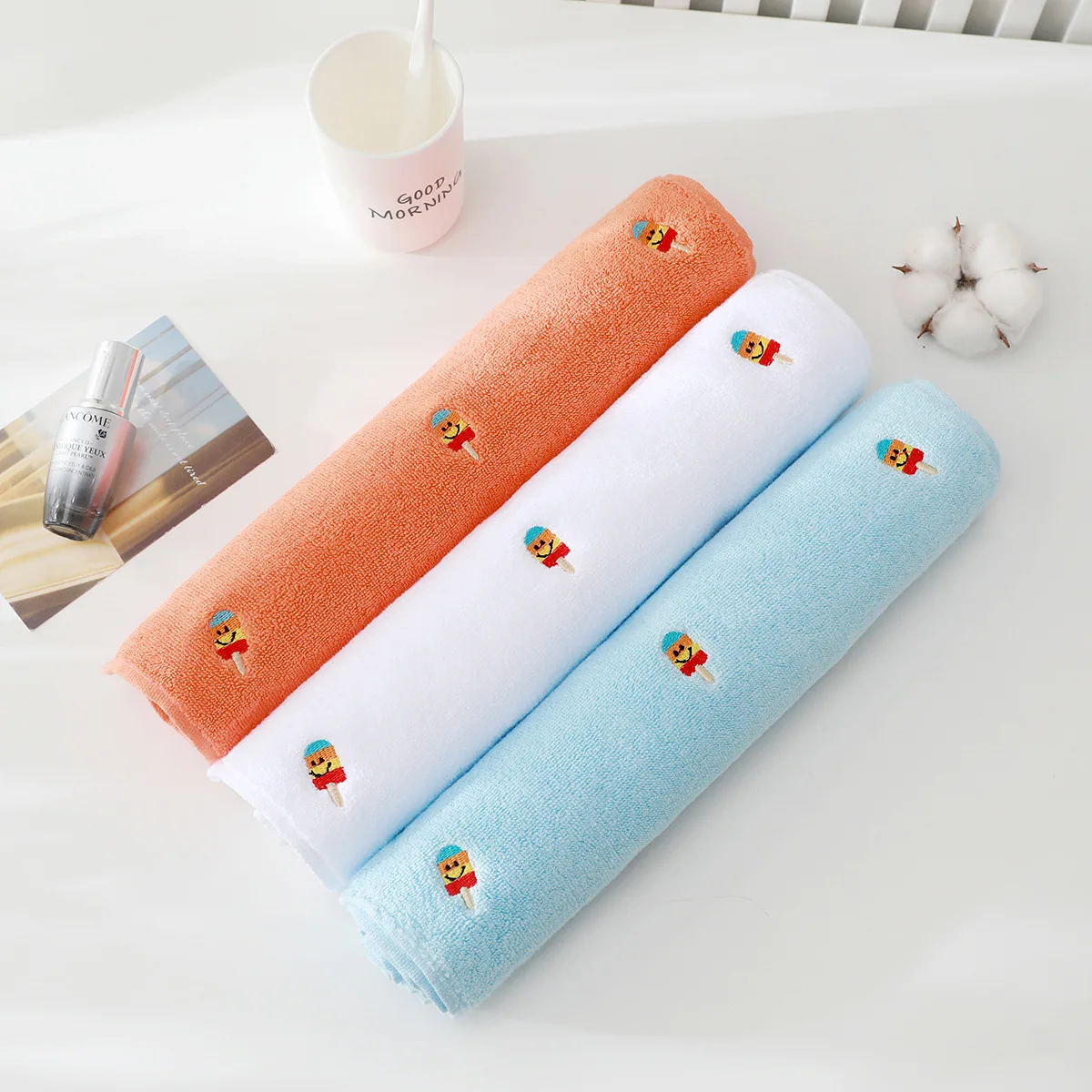 Custom Full Embroidery Bath Towel Women Girls Luxury Good Absorption Pure Cotton Soft Absorbent Face Towel
